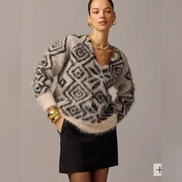 J.Crew Collection Snowflake V-Neck Brushed Alpaca Sweater Size XS/S - Picture 1 of 15